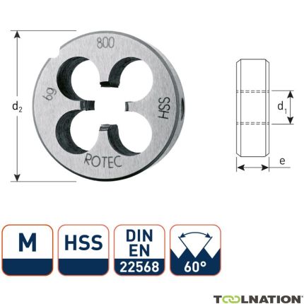 Rotec 360.2200 HSS Round cutter DIN 223 Metric M22x2,5 - 1