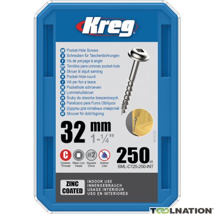 Kreg SML-C125-250-INT Pocket-Hole screws 32 mm Galvanized Maxi-Loc coarse thread 250 pcs. - 1