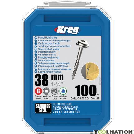 Kreg SML-C150S5-100-INT Pocket-Hole screws 38 mm stainless steel Maxi-Loc coarse thread 100 pcs - 1