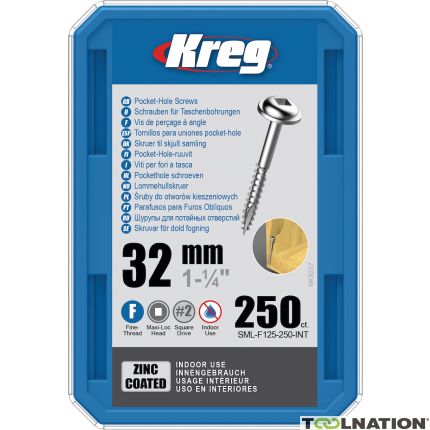 Kreg SML-F125-250-INT Pocket-Hole screws 32 mm Galvanized Maxi-Loc fine thread 250 pieces - 1