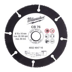 Milwaukee Accessories 4932464716 Tungsten carbide Cut-off wheel 76 x 10 mm for cutting wood, plastic and plasterboard