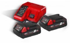 Milwaukee Accessories 4933459213 M18 NRG-202 - M18 B2 DUO Pack 18V 2.0Ah Redlithium-Ion Charger M12-18FC