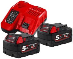 Milwaukee Accessories 4933459217 M18 NRG-502 - M18 B5 DUO Pack 18V 5.0Ah Redlithium-Ion + Charger M12-18FC