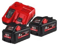 Milwaukee Accessories 4933464713 M18 HNRG-552 - M18 HB5 DUO Pack 18V 5.5Ah High Output + Charger M12-18FC