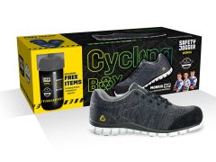 Safety Jogger CBMORRIS Bicycle box with Morris S1P safety shoe, slippers and drinking bottle