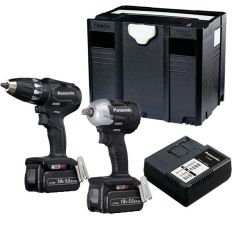 Panasonic EYC232LJ2G Comboset Cordless Drill EY74A3 and Impact Wrench EY75A8 18 Volt 5.0 Ah Li-ion in systainer
