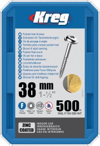 Kreg SML-F150-500-INT Pocket-Hole screws 38 mm Zinc plated Maxi-Loc fine thread 500 pcs