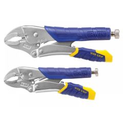T214T Locking Pliers set with curved jaws, wire cutter and quick release 7WR 175 mm and 10WR 250 mm