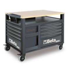 Beta 028003007 SuperTank mobile workbench with wooden worktop + 10 drawers, 588x367 mm - black