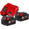 Milwaukee Accessories 4933459217 M18 NRG-502 - M18 B5 DUO Pack 18V 5.0Ah Redlithium-Ion + Charger M12-18FC - 1