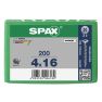 SPAX 1081010400163 Universal screw, 4 x 16 mm, 200 pieces, Solid thread, Countersunk head, Phillips Z2, 4CUT, WIROX - 1