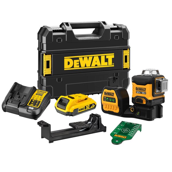 DeWalt DCE089D1G18-QW Self-levelling Cross Line Laser 3x360° Green Beam 12V/18V 2.0Ah Li-Ion