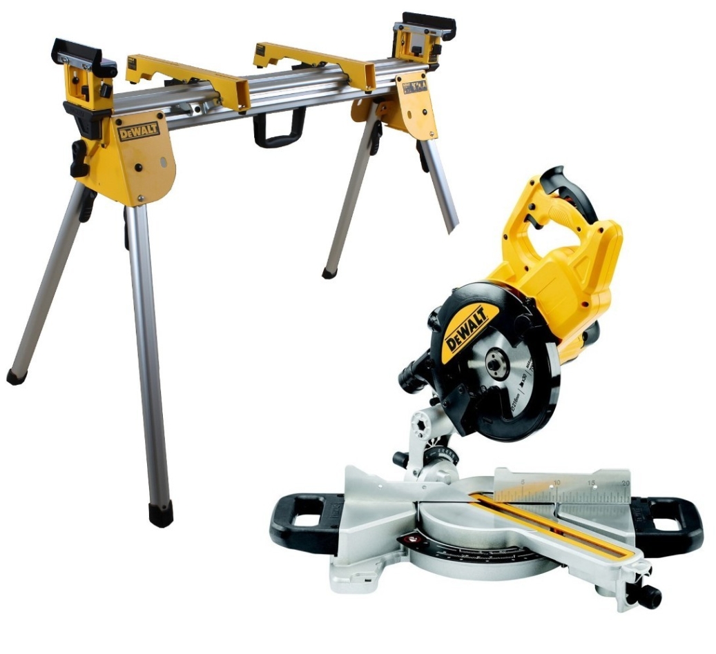 DeWalt DWS774SET-QS XPS Telescopic Crosscut Mitre Saw 1400 Watt 216 mm + DE7033 Stand