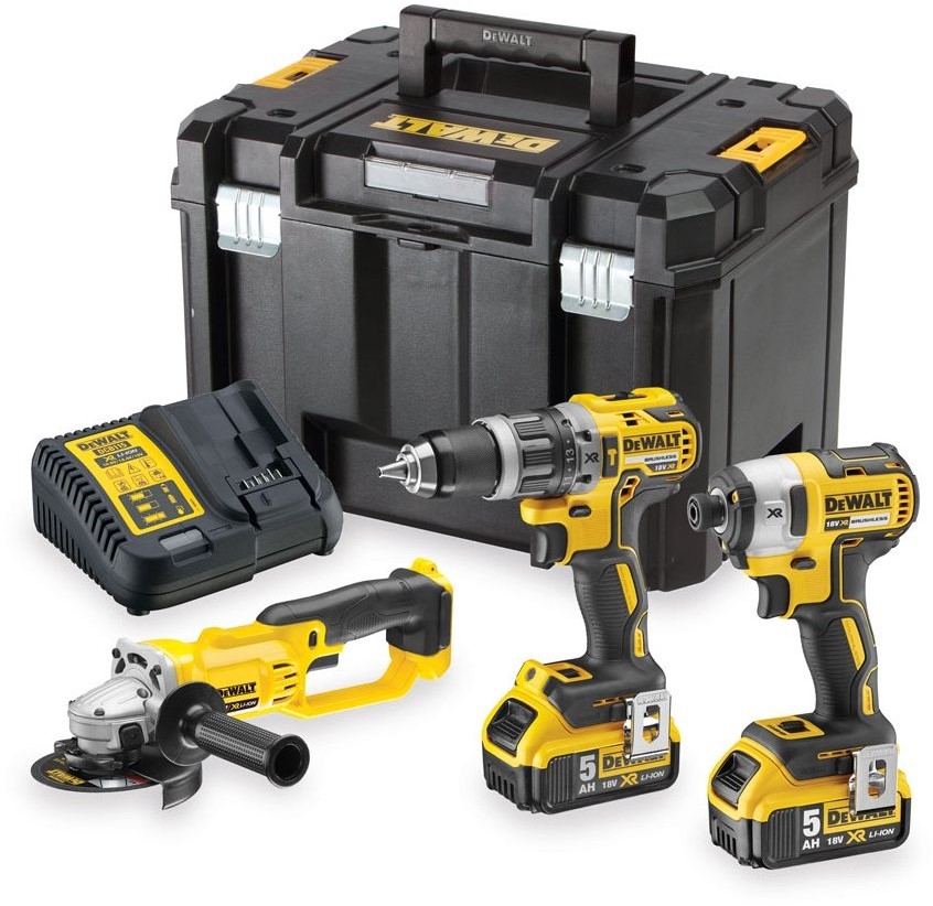 DeWALT DCK383P2T-QW Combo set 18V 5.0Ah Li-Ion - DCD796 cordless impact drill + DCF887 Impact Drill + DCG412 Angle grinder