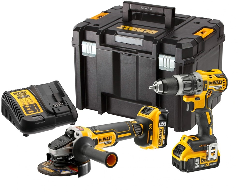 DeWALT DCK2080P2T-QW Comboset - DCD796 Cordless Impact Drill + DCG405 Cordless Angle Grinder 18 Volt 5 AH Li-ion