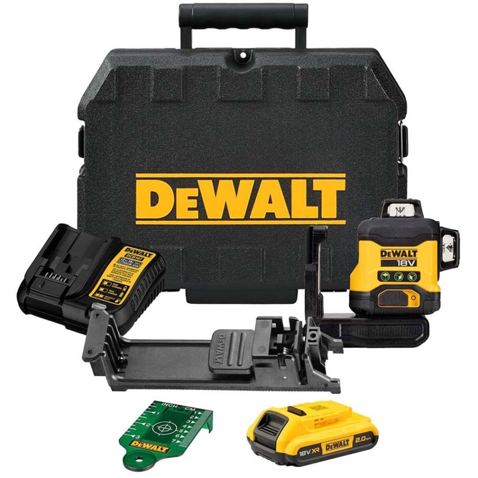 DeWalt DCLE34031D1 -QW Self-levelling Cross Line Laser 3x360° Green Beam 18 Volt 2.0Ah Li-Ion