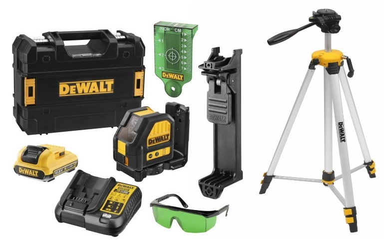 DeWalt DCE088D1GTRI TRI Self-Leveling Cross Line Laser Green Beam 10.8V 2.0Ah XR Li-Ion + Tripod DE0881T