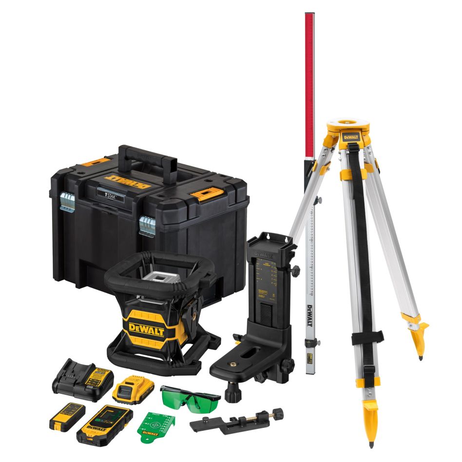 DeWalt DCE080D1GS-SET 18V 2.0Ah Li-ion Rotating Green Laser + DE0737 Measuring Stick + DE0736 Tripod 5/8"