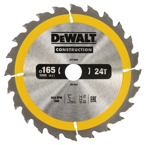 DeWALT Accessories DT1934-QZ Circular saw blade 165 x 20 mm 24T ATB 10°