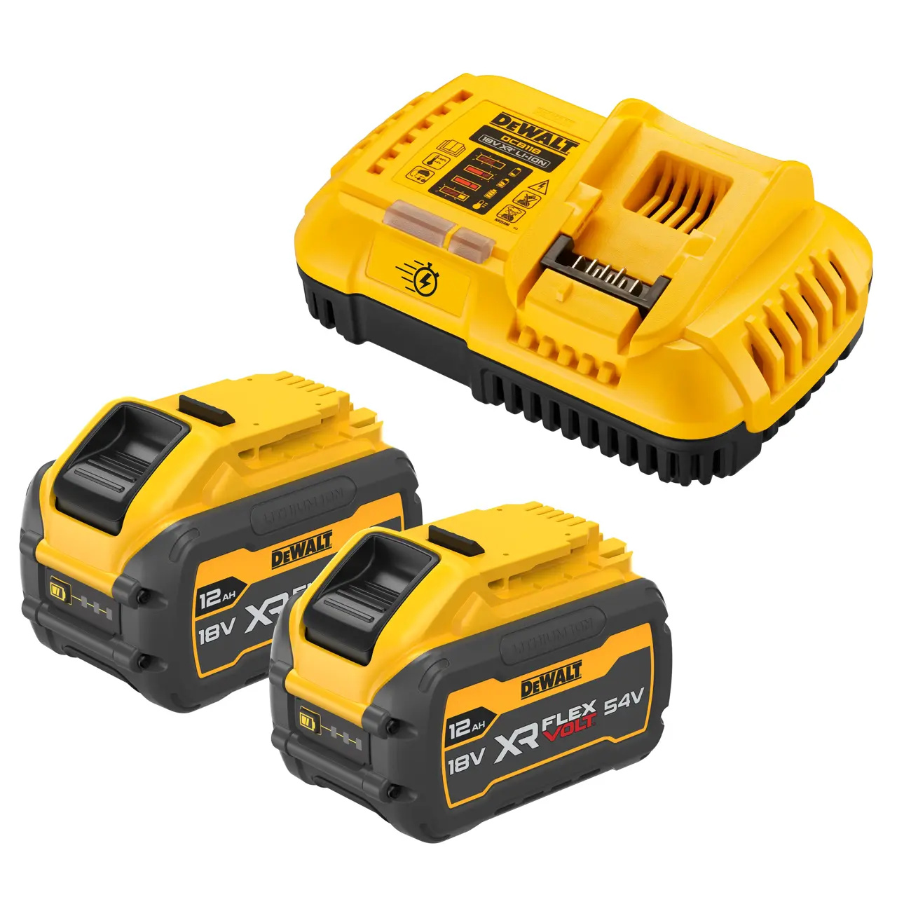 DEWALT Accessories DCB118XY2-QW 54V XR Flexvolt Battery Starter Pack: 2x DCB5480 12.0Ah batteries and XR multivoltage fast charger