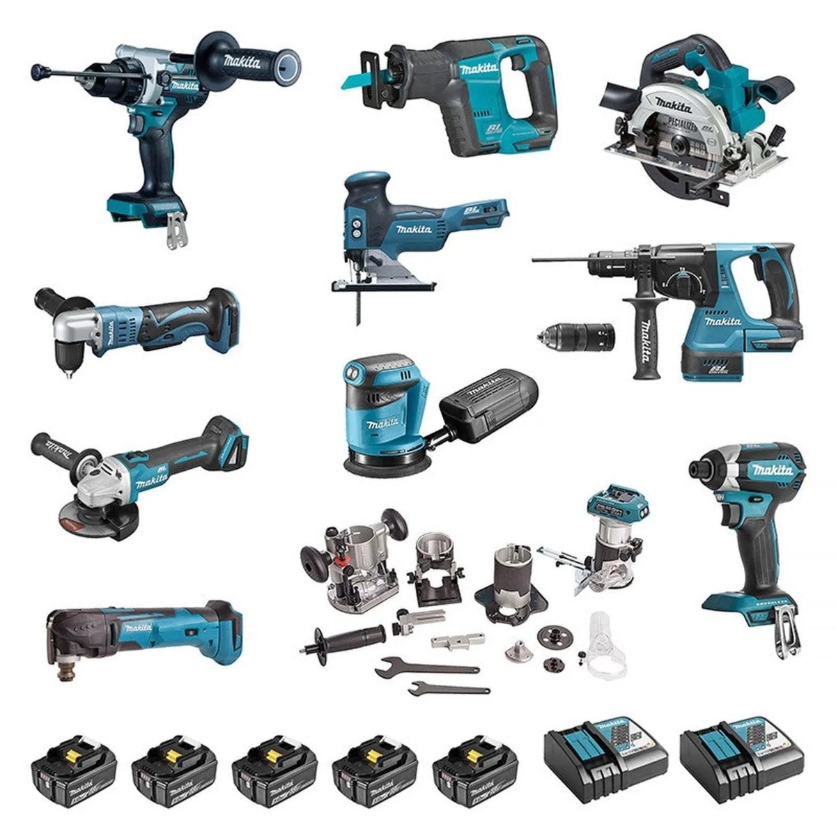 Makita DLX1108TJ1 Combo set 18V 11 machines - 5 x battery 18V 5.0Ah + 2 x charger
