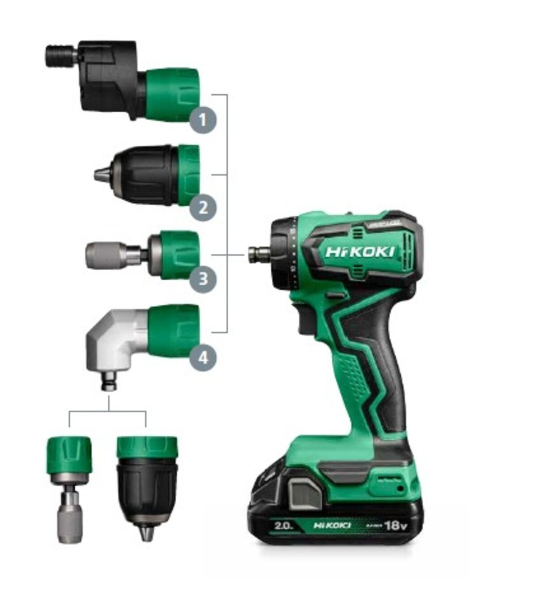 HiKOKI DS18DDQWRZ Cordless drill 18V 2.0Ah Li-Ion with attachments in HSC II case