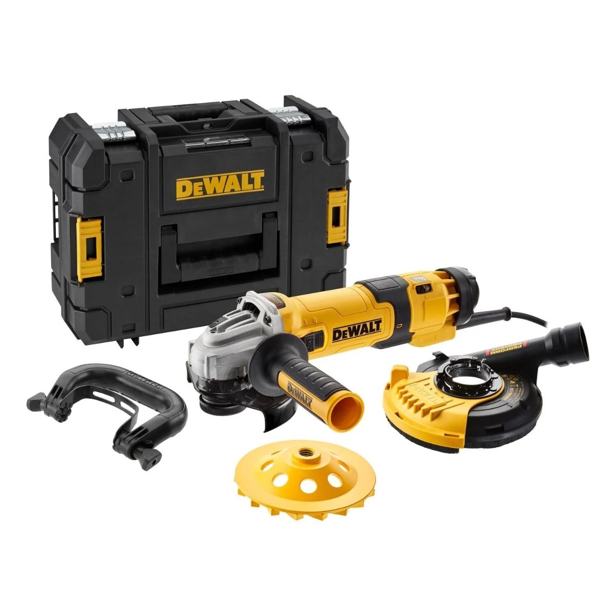 DeWalt DWE4257KT-QS Angle Grinder 125 mm 1500 Watt with dust extraction hood and Diamond disc