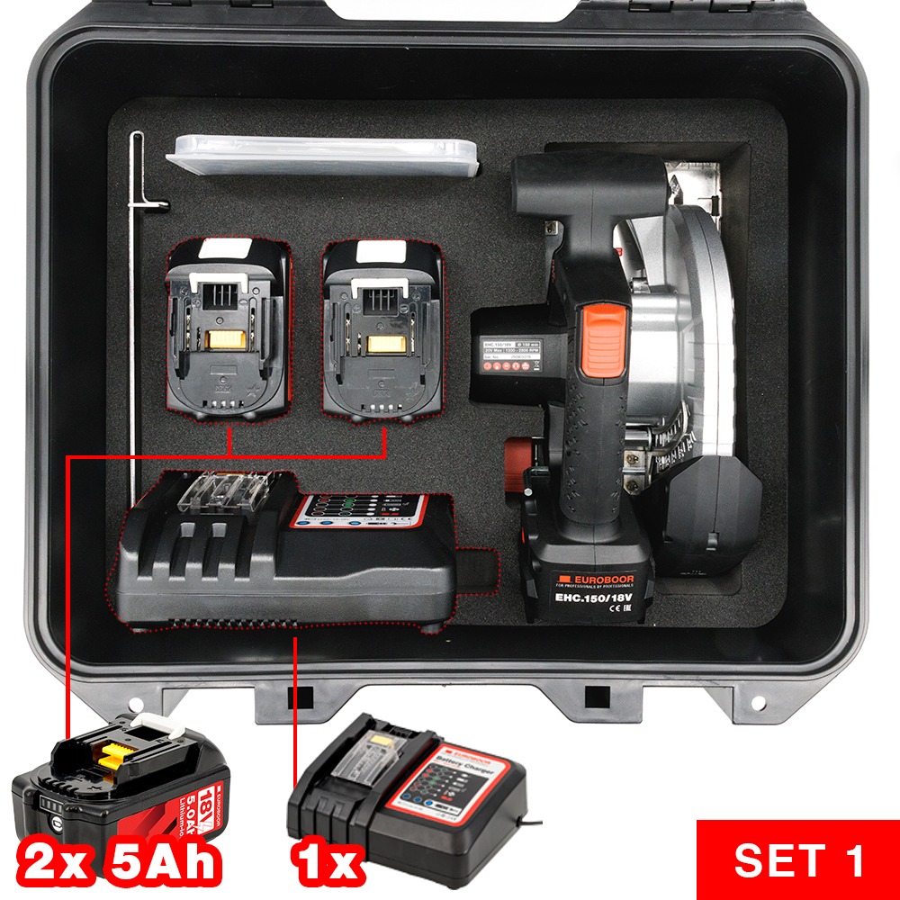 EHC.150/18V 5Ah Accu-handcirkelzaag 18V 150mm incl. 2x 5Ah en lader in koffer