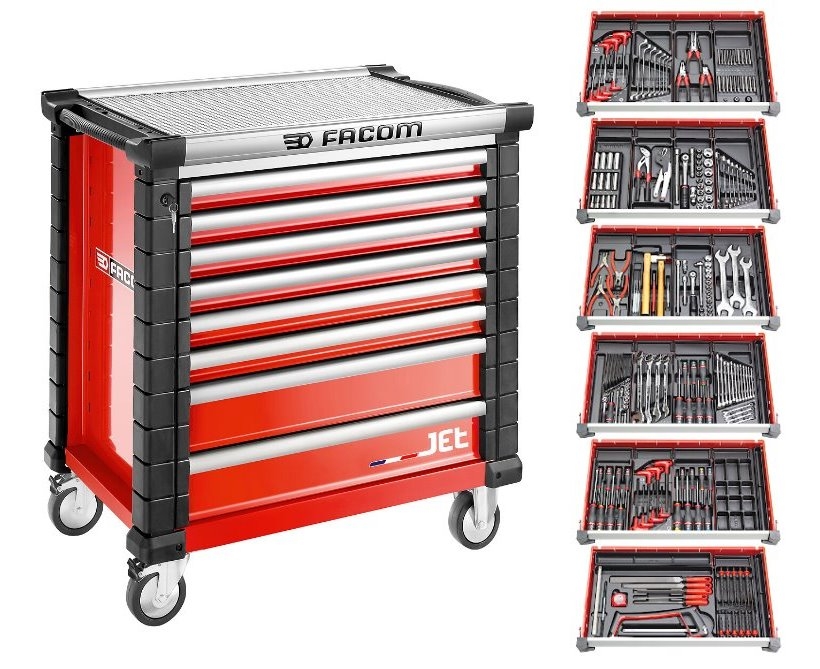 Facom JETCM215BNL Tool trolley Filled 215 pieces red