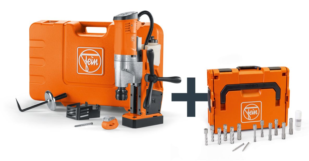 Fein 72705463000 KBU 35 QW Structural Steel-Set 3/4 in Weldon Universal magnetic core drill up to 35 mm with user set in case + L-BOXX case