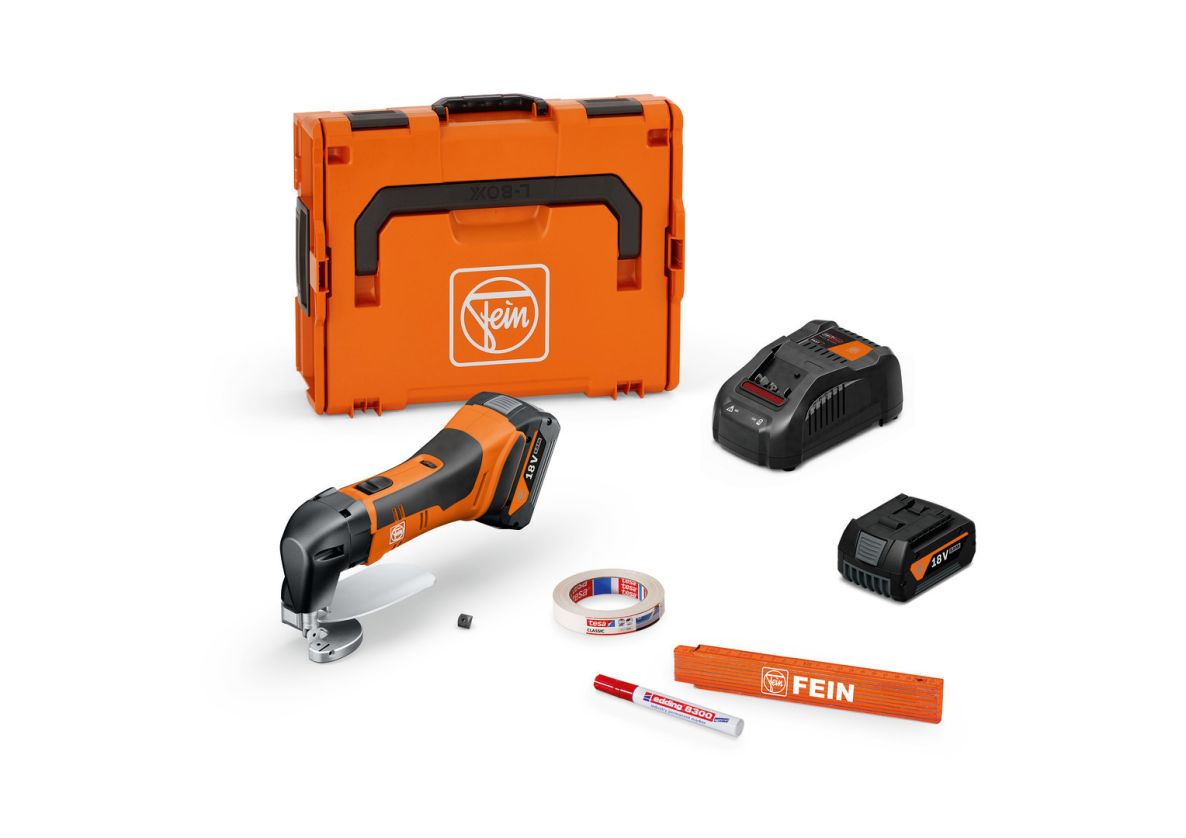 Fein 71300664000 ABLS 18 1.6 E AS Accu sheet metal shears basic set up to 1.6 mm 2x 18V 5.0Ah batteries and charger L-BOXX case