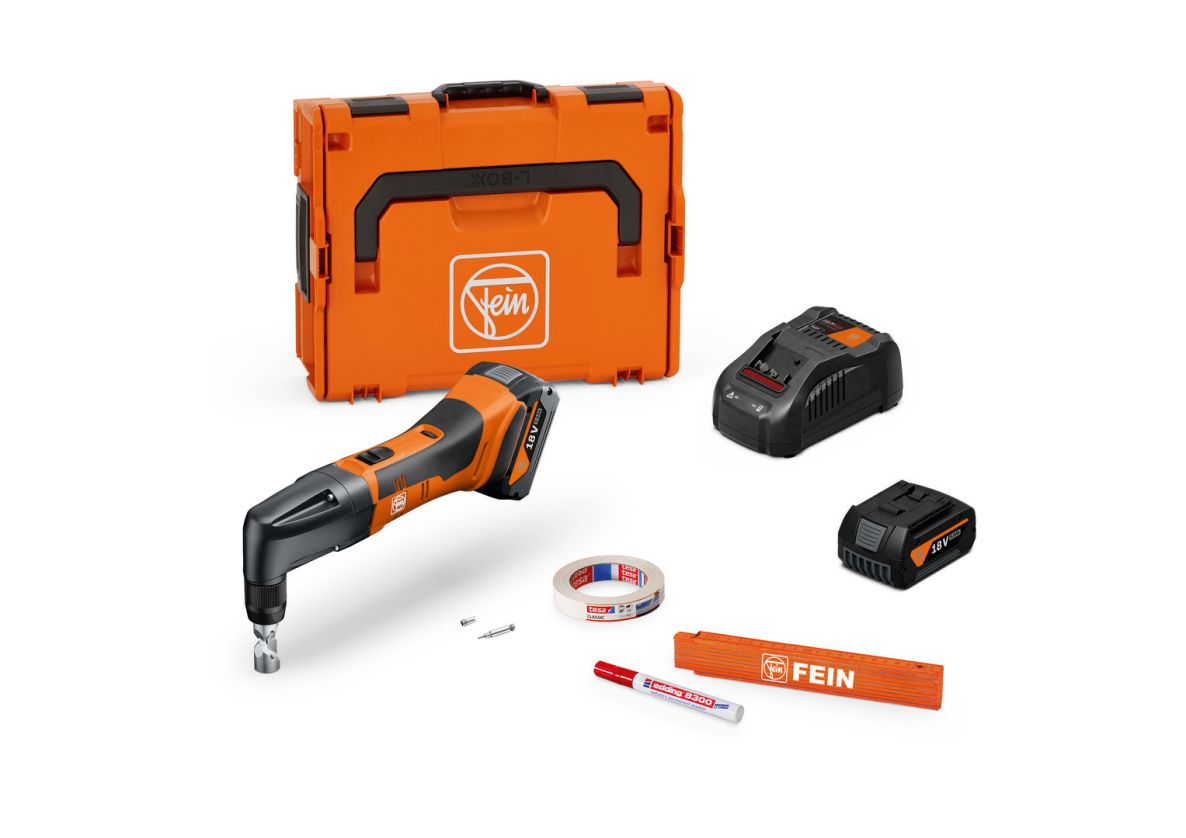 Fein 71321164000 ABLK 18 1.6 E AS Cordless nibbler basic set up to 1.6 mm 2x 18V 5.0Ah batteries and charger in L-BOXX case
