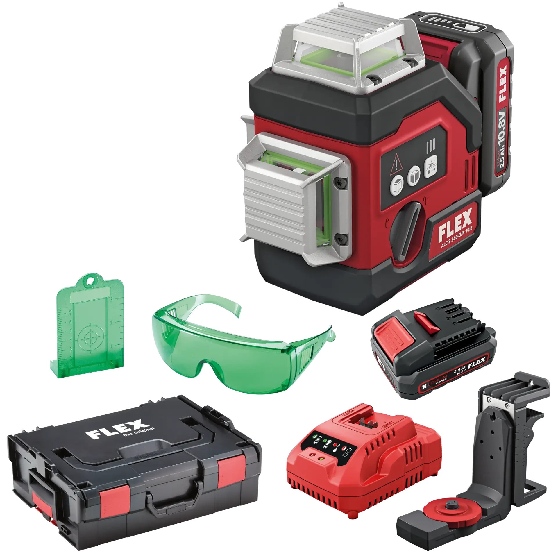 Flex-tools 500739 ALC 3/360-G/R 10.8 Set 360° cross line laser with receiver mode 10.8V 2.5Ah Li-Ion in L-Boxx