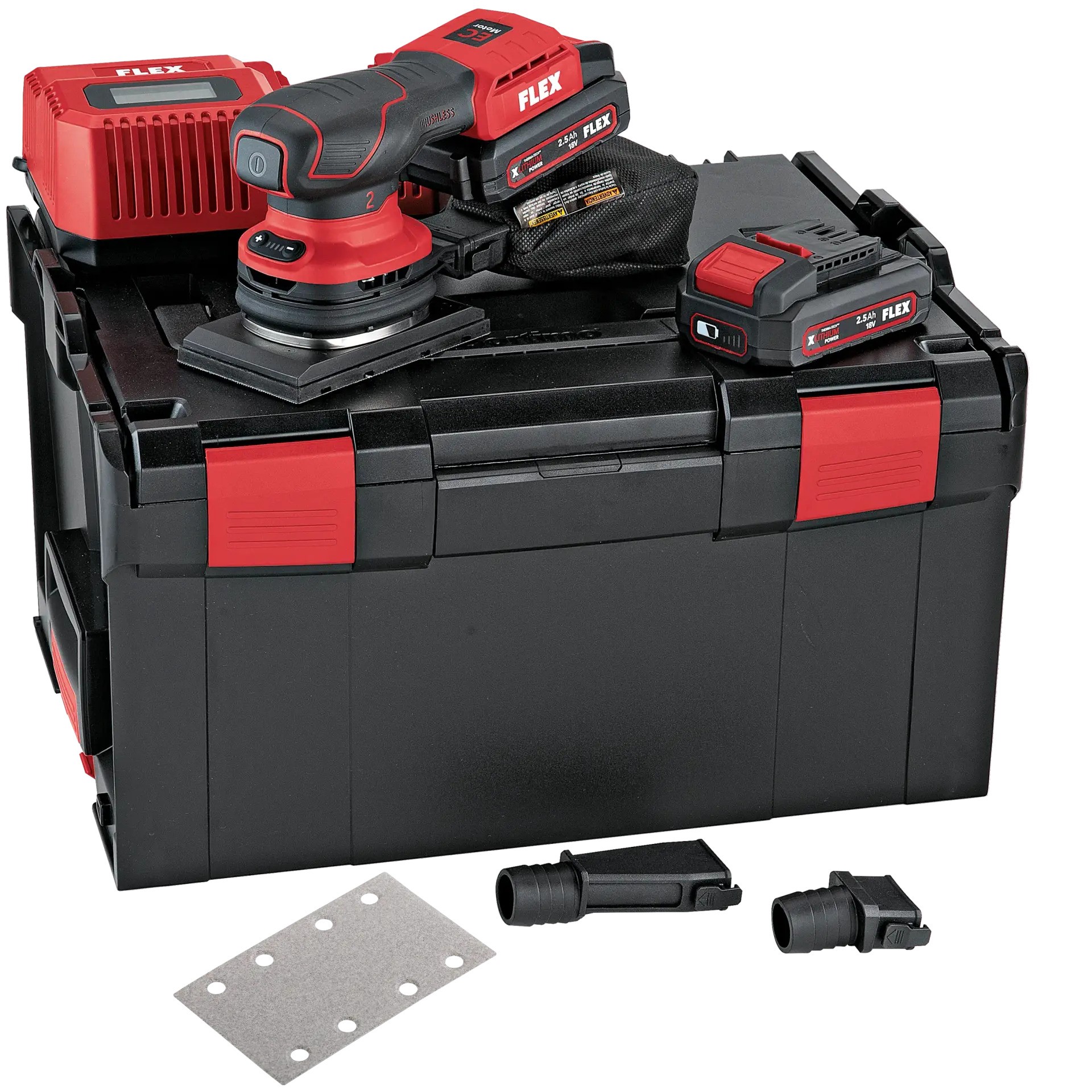 Flex-tools 534499 OSE 2-80 18-EC/2.5 SET orbital sander 80x130 with speed control 18V 2.5Ah Li-Ion in L-Boxx + 100 sheets of sandpaper