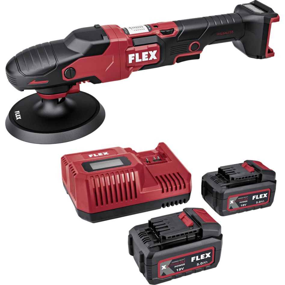 Flex-tools 534654 PE 2 18-EC Cordless Rotary Polisher Set, 18V, 150mm, Includes 2x 5.0Ah Batteries and Charger, Boxed