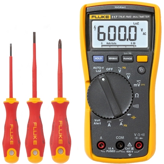 Fluke 5133953 IB117L Multimeter for electricians &amp; 3 insulated screwdrivers