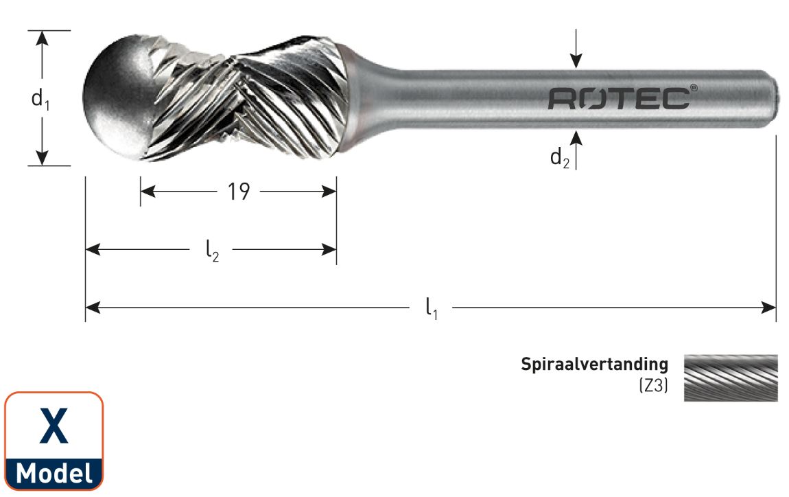 Rotec 442.2000 TCT Rotary burr 12.7 mm model X