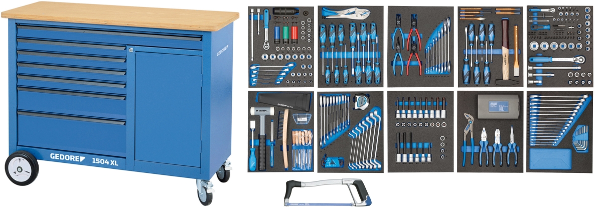 Gedore 2980355 1504 XL Mobile workbench 308-Piece with 7 drawers