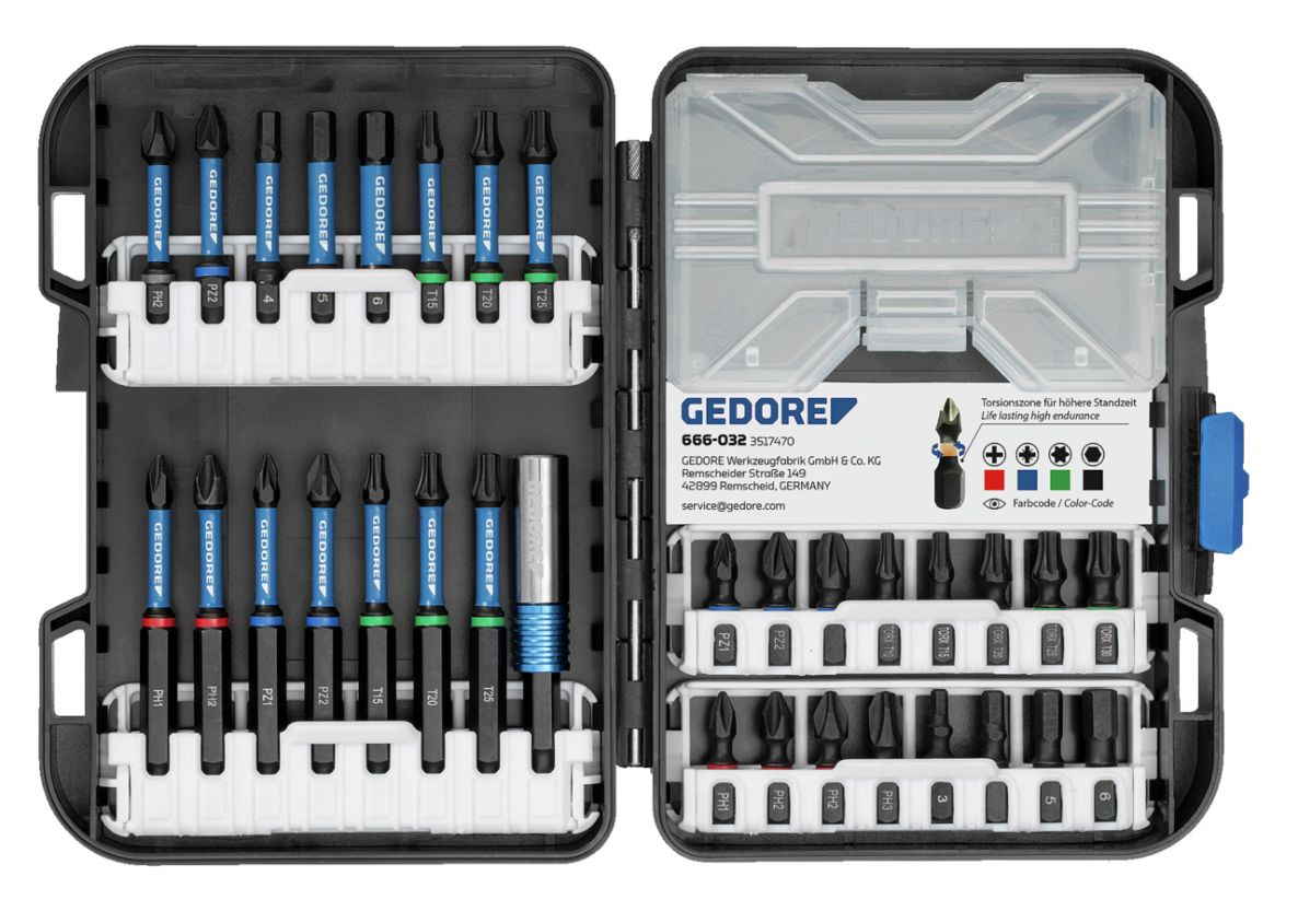 Gedore 3517470 666-032 Torque bit set 1/4", PH+PZ+IN+TX, 32-piece