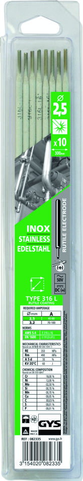 Gys 5193082335 Electrodes stainless steel Ø2.5 mm (10 pieces)