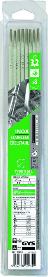 Gys 5193082342 Electrodes stainless steel Ø3.2 mm (8 pieces)