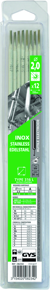 Gys 5193082359 Electrodes stainless steel 316 L Ø2.0 mm (12 pieces)