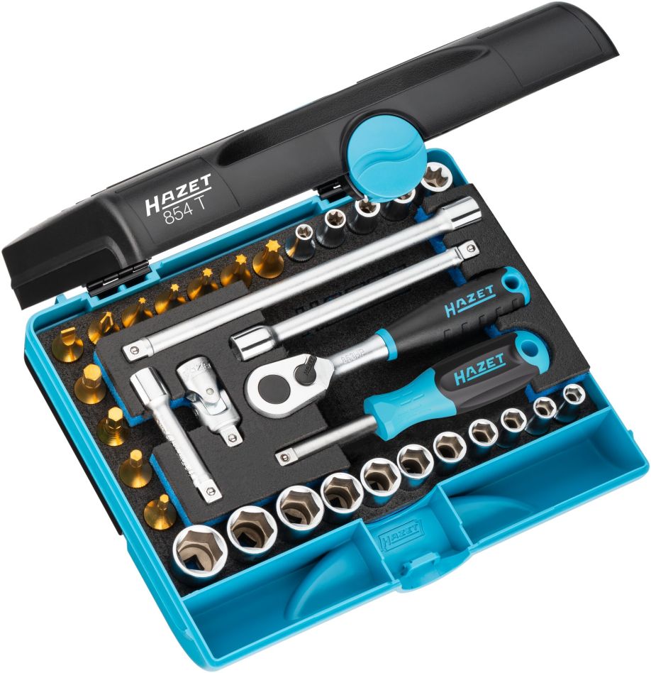 Hazet 854T Dopsleutelset 1/4" vierkant hol Buiten-tractieprofiel zeskant, Buiten-TORX®-profiel, Binnen-TORX®-profiel, Sleufprofiel, Kruiskop profiel PH, Binnenzeskantprofiel 33-delig