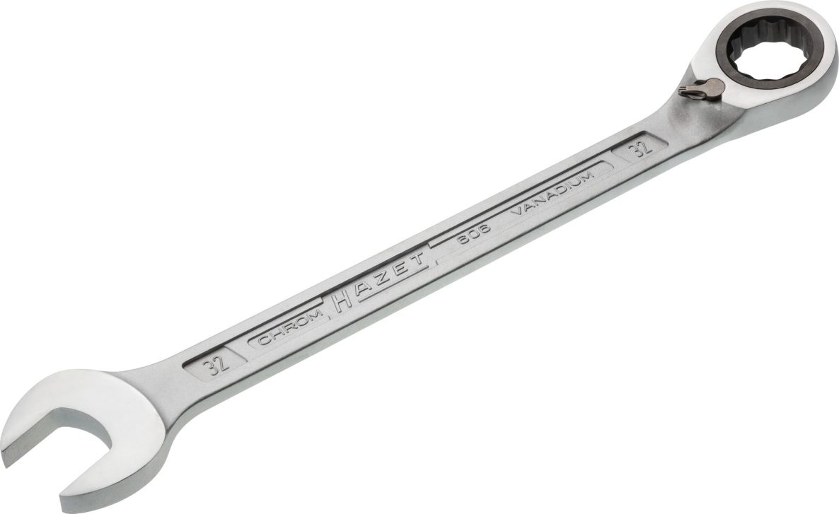 Hazet 606-32 Ratchet Ring Wrench, External Traction Profile, 12-point, SW 32 mm