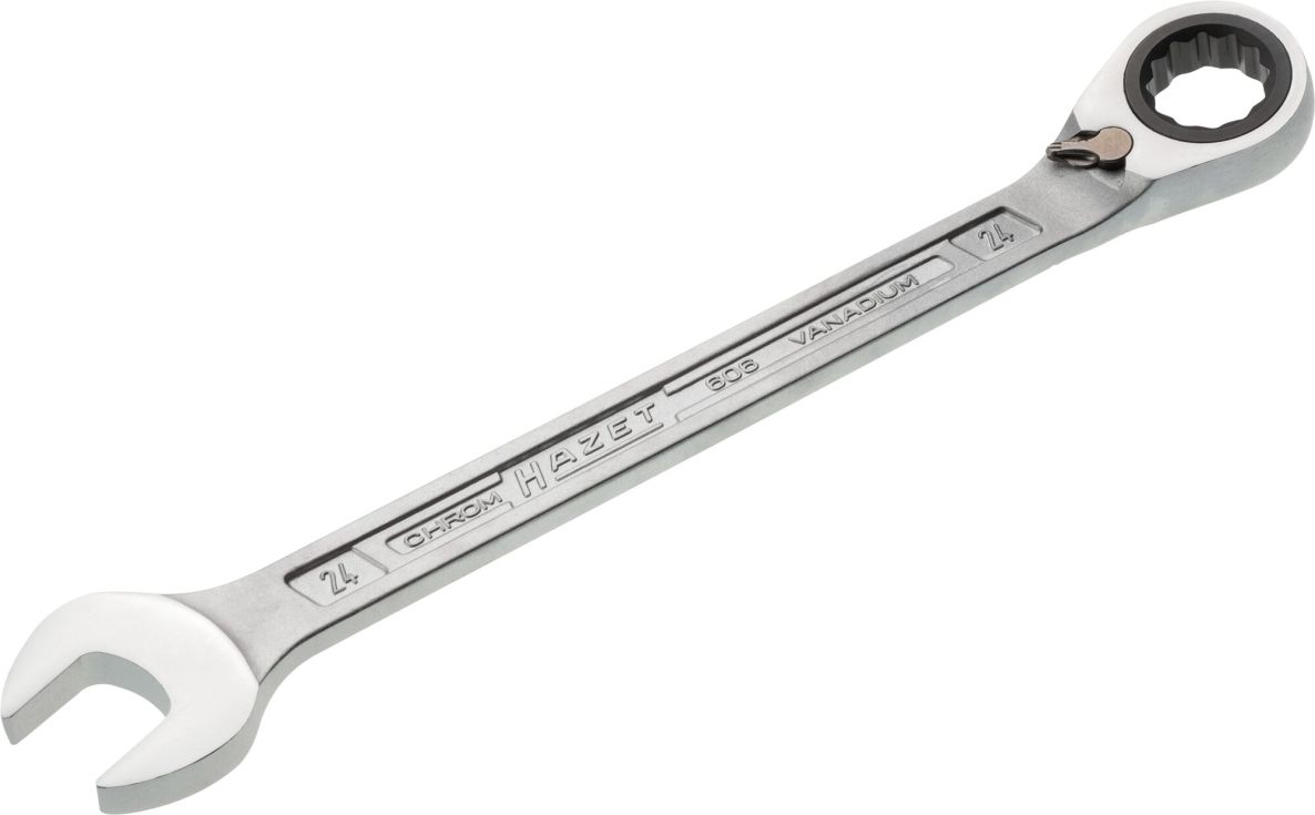 Hazet 606-24 Ratchet Ring Wrench, External Traction Profile, 12-point, SW 24 mm