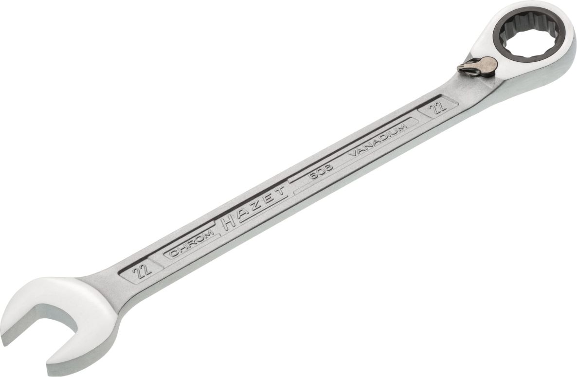 Hazet 606-22 Ratchet Ring Wrench, External Traction Profile, 12-point, SW 22 mm