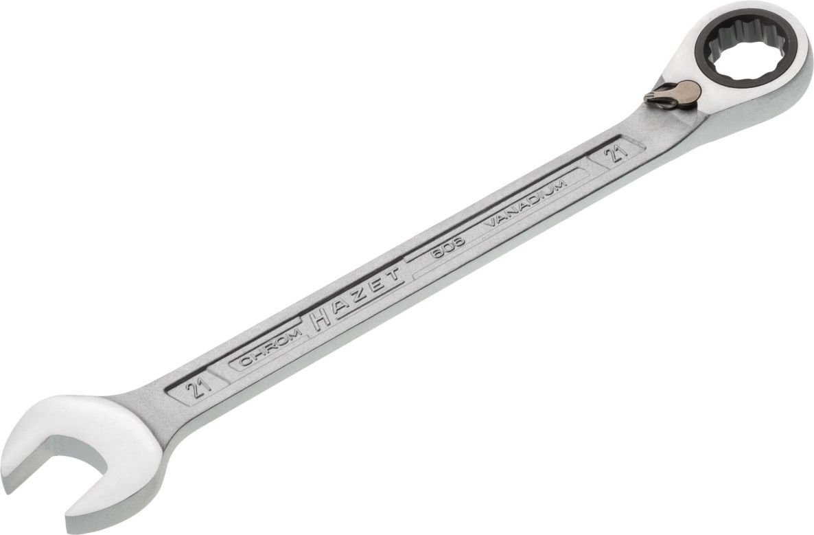 Hazet 606-21 Ratchet Ring Wrench, External Traction Profile, 12-point, SW 21 mm