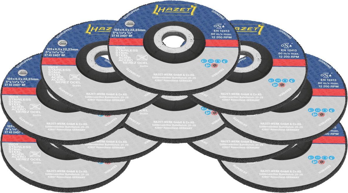 Hazet 9233-011/10 10-Piece Deburring Wheel Set, 125 x 6 x 22.23 mm