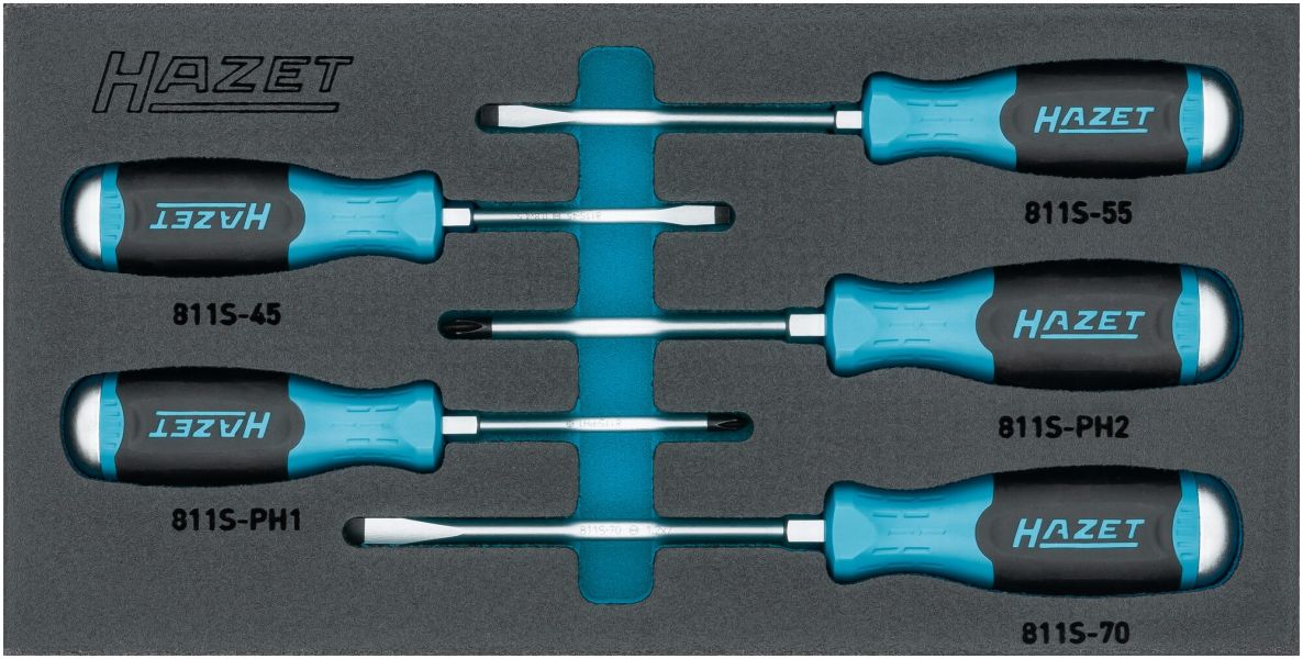 Hazet 163-264/5N Screwdriver Set with Impact Sleeve, Phillips (PH) and Slotted, 5-Piece Set