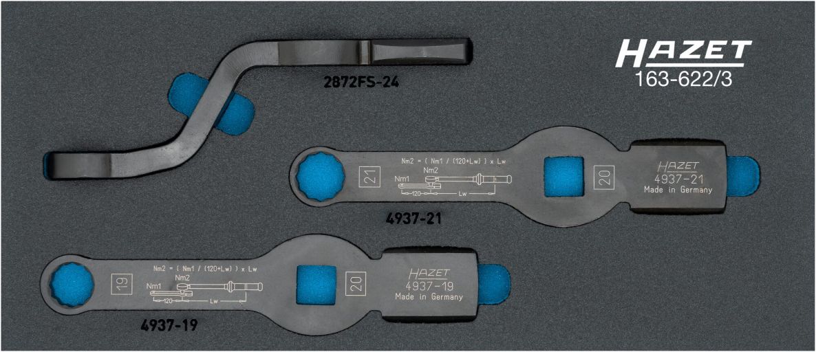 Hazet 163-622/3 1/2" Square Hollow Ring Impact Wrench Set, 3/4" Square Hollow, 12-Point Outer Profile, 3-Piece Set